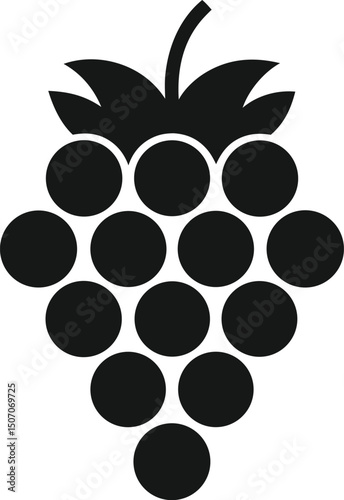 Minimalist grape icon with leaves elegantly showcases a cluster in solid black with transparency
