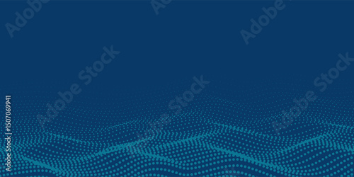 Dark blue halftone dotted abstract background, big data pattern, technology or futuristic visualization, waveform dot texture, music backdrop. ,Beautiful movement with glowing blurred particles.