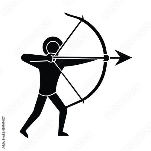 Archer Silhouette Aiming with Bow and Arrow