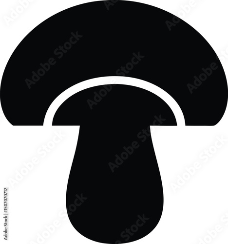 Single black mushroom cap with stem illustrates a fungus food source on transparent background