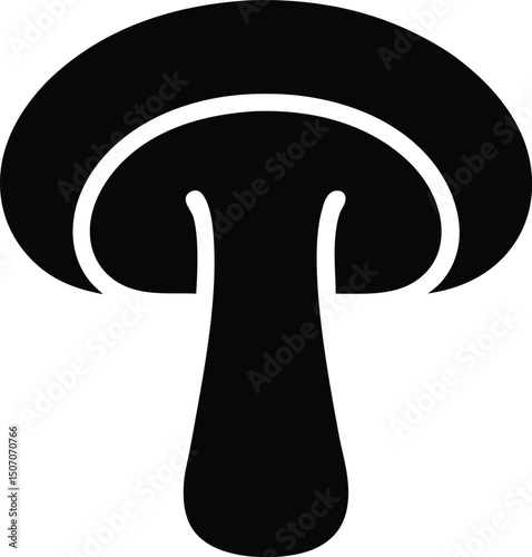 A simple, mushroom symbol is depicted in black on a white background