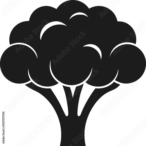 Isolated broccoli silhouette displays simplicity and boldness against the white background, making it appealing