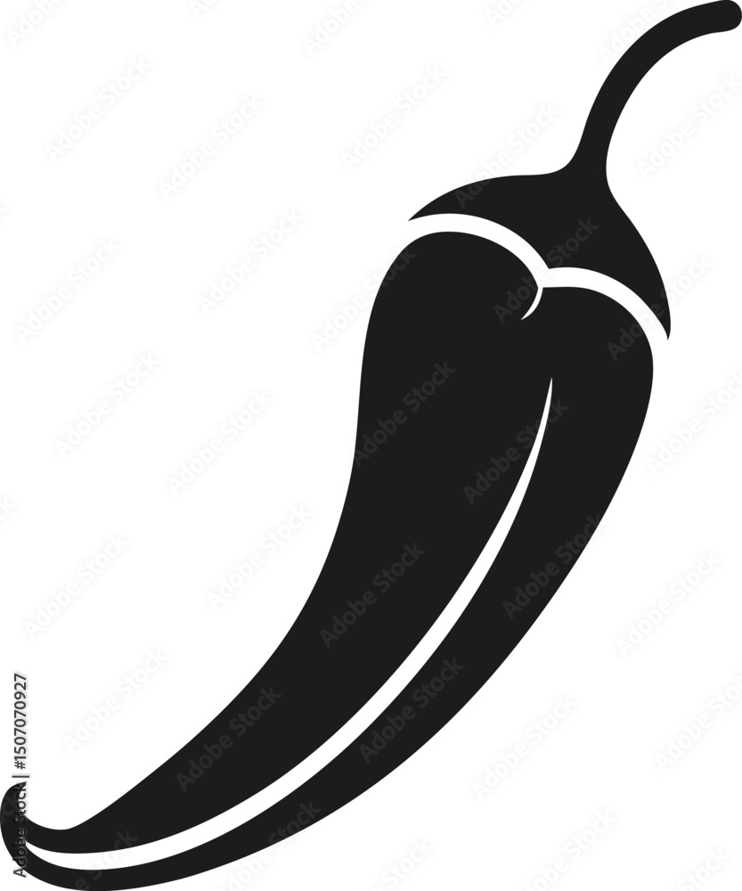 Single silhouette of an elongated pepper with a curly tip stands against a transparent backdrop Single silhouette of an elongated pepper with a curly tip stands against a transparent backdrop