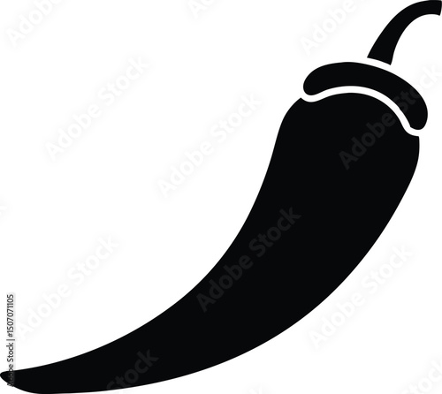 A solid black chili pepper presents a bold silhouette against a transparent backdrop