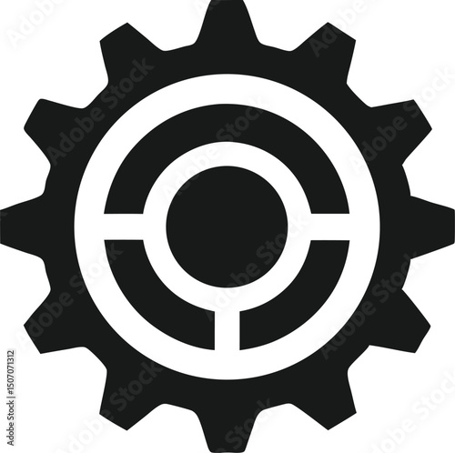 Black gear wheel displays a complex internal mechanism against a white background here