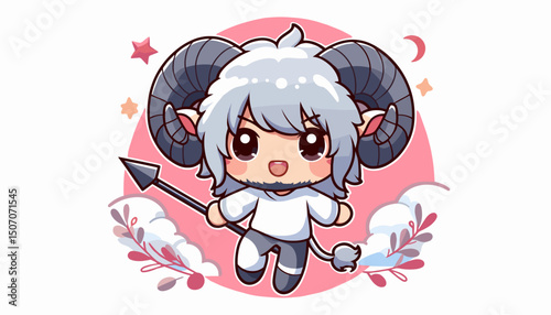 Chibi Capricorn zodiac sign in colored vector art