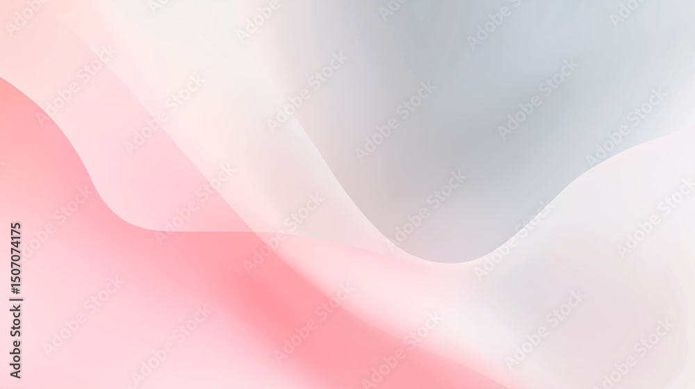 Obraz premium Abstract pastel gradient background with soft pink, white, and gray hues, featuring smooth, flowing curves. Minimalist and elegant, ideal for branding, web design, and aesthetic visuals.