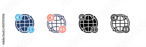 Currency Exchange icon set multiple style collection