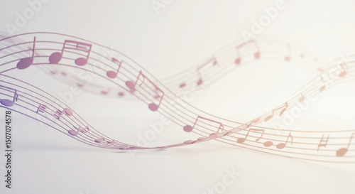 Colorful musical notes flow gracefully across the background in a creative and artistic representation of sound and melody