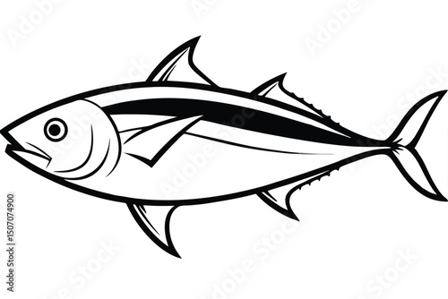 Simple Outlined Tuna Fish Graphic, Isolated Marine Wildlife Vector Illustration, Aquaculture Design