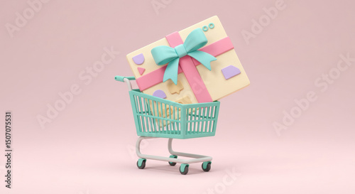 Colorful gift card in a shopping cart celebrating the joy of festivities and special occasions