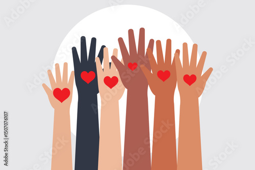 series of silhouetted hands raised high in unison icon vector illustration on Transparent Background. EPS 10
