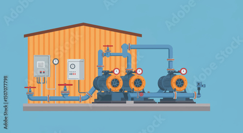 Pumping station design with equipment outside in a municipal setting during daylight hours