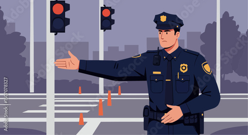 Cartoon security officer with a gun in uniform