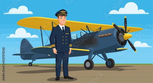 illustration of pilot in command of flight, aircraft