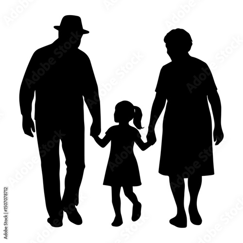 Vector silhouettes of elderly couples in good or bad times