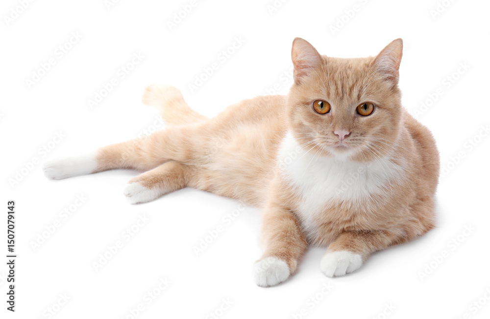 Fototapeta premium Adorable ginger cat on white background. Cute animal