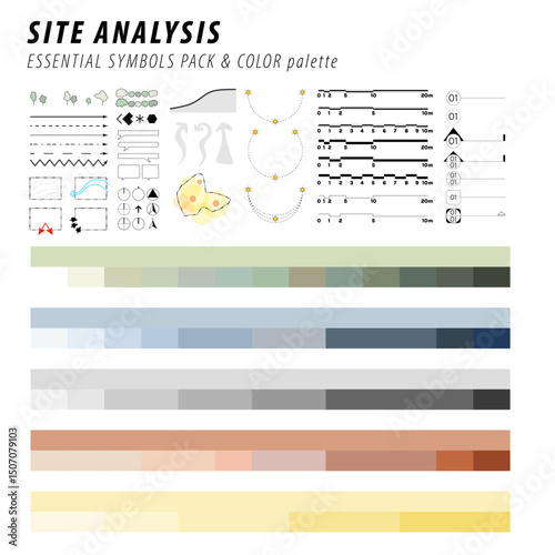 landscape architecture site analysis symbol icon element drawing graphic flat isolated vector. urban design element drawing	