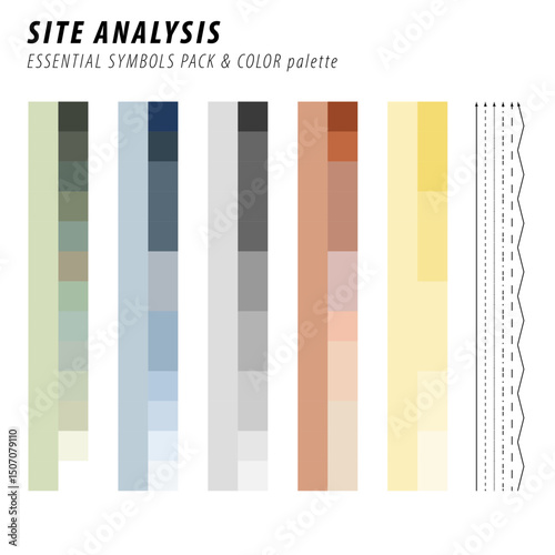 color palette landscape architecture site analysis symbol icon element drawing graphic flat isolated vector. urban design element drawing	