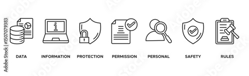 Data protection banner web icon vector illustration concept with icon of data, information, protection, permission, personal, safety and rules