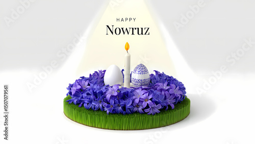 Nowruz greeting with candle flowers and eggs
