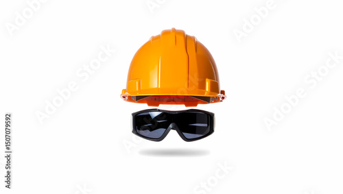 orange construction hard hat and safety goggles isolated