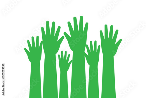 series of silhouetted hands raised high in unison icon vector illustration on Transparent Background. EPS 10