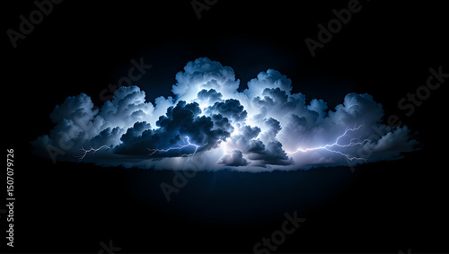 dramatic thunderstorm cloud with lightning on black background