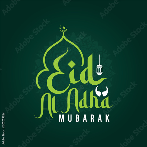 Hand written calligraphy of Eid Al Adha for the celebration of Muslim community festival Typography & lettering Eid Mubarak, Muslim festival.Eid Ul Adha Mubarak text for greeting card, poster, banner