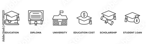 Scholarship banner web icon vector illustration concept with icon of education, diploma, university, education cost, scholarship, loan student