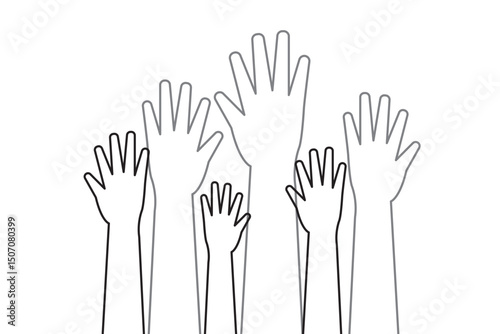 series of silhouetted hands raised high in unison icon vector illustration on Transparent Background. EPS 10