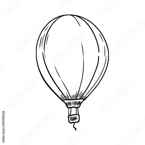 Illustration of hot air balloon drawing for travel and adventure concept art silhouette