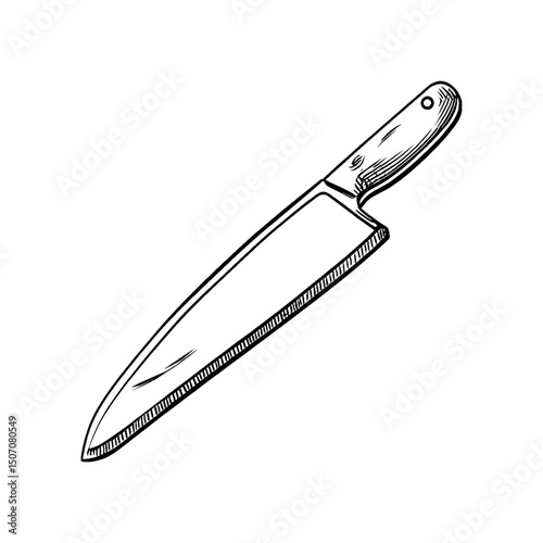Chef knife illustration kitchen utensil drawing culinary tool sharp blade art silhouette