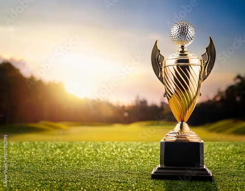 golf trophy with blur gold light shot