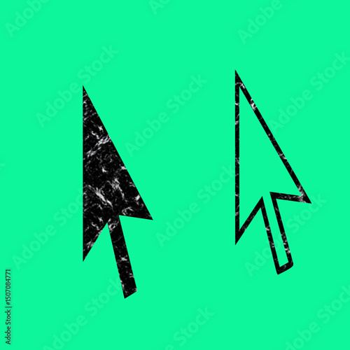 Cursor Arrow Icon Set with Distressed Texture on Green Background | Graphic Elements for Web Design, App Development, and User Interface Projects