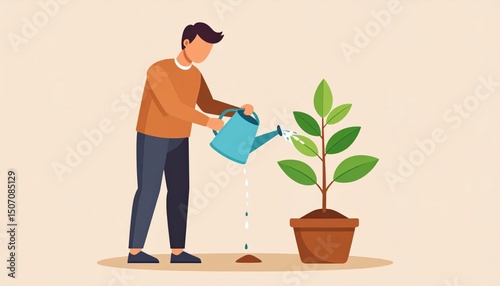 Wallpaper Mural Person Watering Plant In Pot Torontodigital.ca
