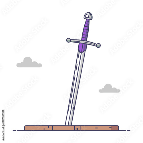 Medieval Sword Stuck in Ground Vector Illustration

