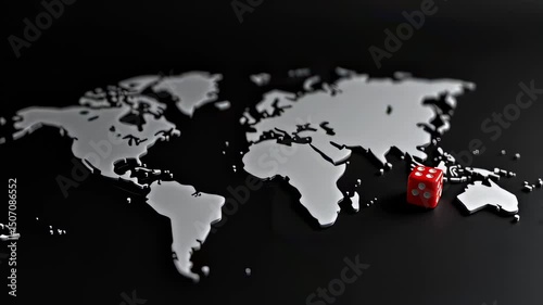 Dice on World Map Symbolizing Global Risk and Uncertainty


