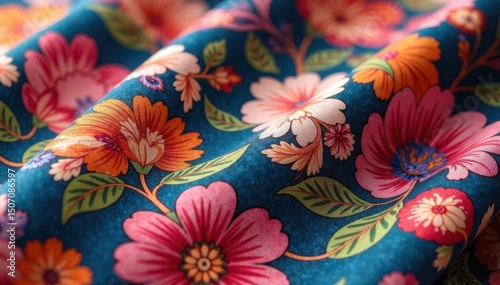 Close-up of fabric swatch displaying intricate floral pattern, background, texture