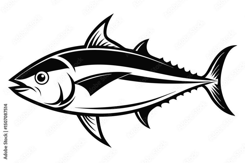 Fototapeta premium Striking Black and White Tuna Fish Illustration with Distinctive Fin Details and Streamlined Body