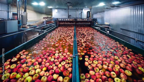 washing and sorting apples in a processing facility