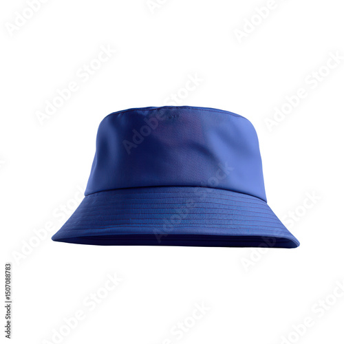A minimalist contemporary blue bucket hat against a clean white background showcasing its simple yet stylish design and versatility as a fashionable accessory