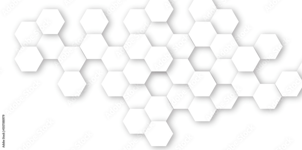 Obraz premium Abstract white hexagonal geometric background with shadow. Luxury white 3D futuristic honeycomb mosaic white background. Abstract white lines background. Vector Illustration.