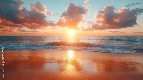 Golden sunset over tranquil ocean