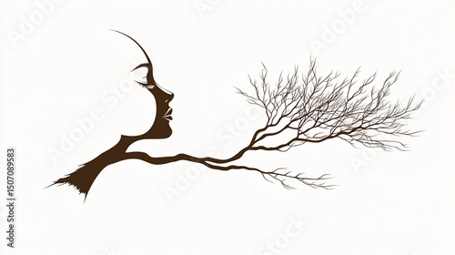 Woman and bare tree silhouette