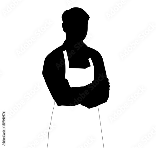 silhouette of a a male chef wearing an apron with his arms crossed