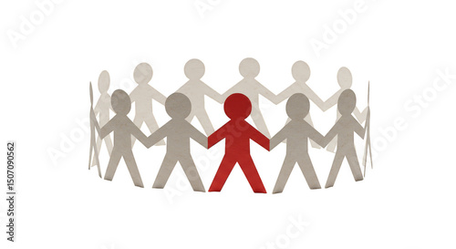 Paper Chain People Unite in Friendship Illustration on Transparent Background