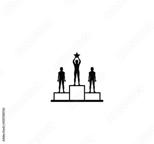 Silhouette of three tiered winner's podium with star on white background