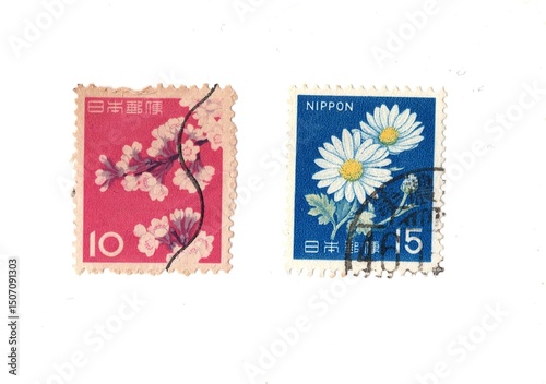 Vintage postage stamps from japan isolated on a white background.