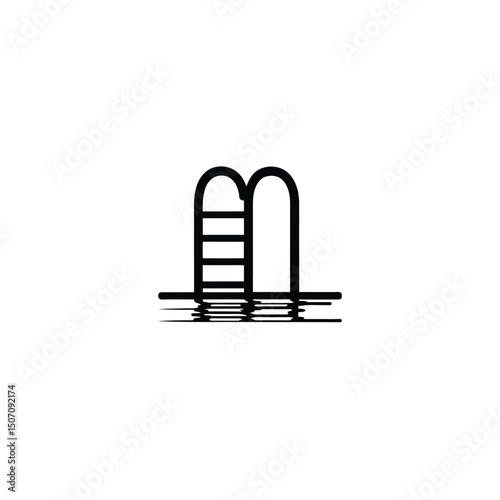 Swimming pool ladder silhouette on white background